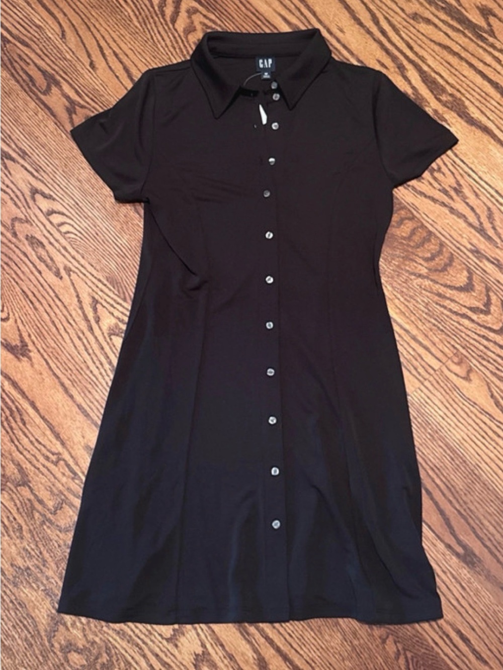 GAP black Dress Button Front Shirt stretchy collared short sleeve Medium Md